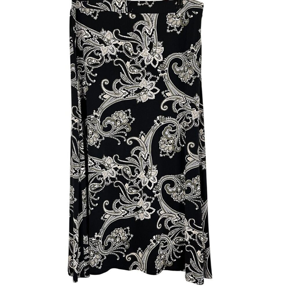 Retro Floral Maxi Skirt L Black Boho Western Classic Chic Neutral Festive Indie